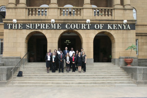 Standing outside the Supreme Court of Kenya, located in Nairobi.
