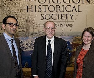 Joyce Ann Harpole Scholarship recipient Reza Alavi '15, the Hon. Rick Haselton, and Harpole Attorney Award recipient Racheal Baker