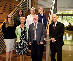 The faculty of the Lawyering Program. Top row, from left: Sandy Patrick, Judith Miller '81, and Anne Villella '98.   Bottom row, from lef...