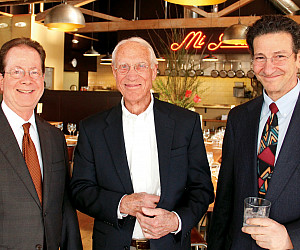 From left: President Barry Glassner, Life Trustee John Bates, and Assistant Dean and Director of Business Law Programs Steve Goebel '05
