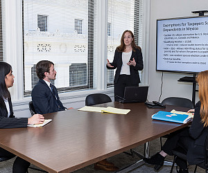 A teaching moment (LtoR) Bree Yamada '24, Tanner Baloh '24, Professor Sarah Lora (LITC director), and Meg Jones '24.