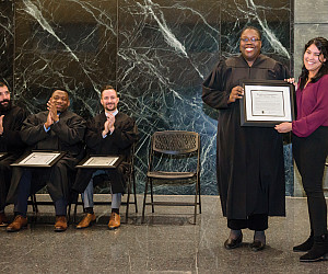 First-year student Jessica Gutierrez presented the OSB honor to Oregon Supreme Court Justice Adrienne Nelson. Seated from left to right: ...
