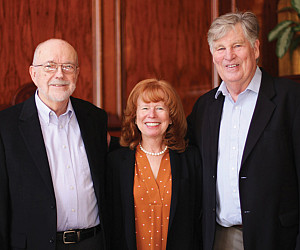 Professor Doug Newell, Dean Jennifer Johnson, and Rex Malott BS '73, JD '76.
