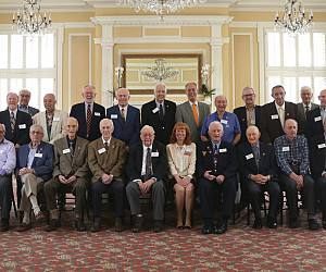 Dean Jennifer Johnson, President Wim Wiewel and professors Ron Lansing and Doug Newell posed with alumni at the luncheon.