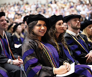 Environmental LLM 2023 graduates Ayman Irfan, Stephanie Hayes, and Tyler Bergeron in the first row