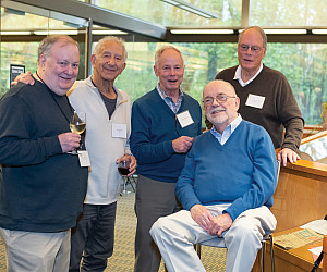 Larry Amburgey '75, Gary Grenley '75, Charles Markley '75, John Davenport '75 toast Prof. Newell.