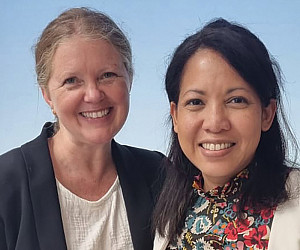 Professor Erica Lyman '06 (L) and Renee Gift '09 in Bonn, Germany.