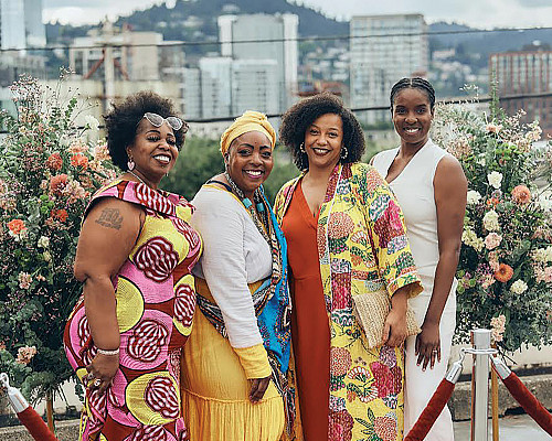 (L to R) Arietta Ward, Sunshine Dixon, Kayin Talton Davis, Mujidat Saaka at AVT's second annual Sunday Dinner.