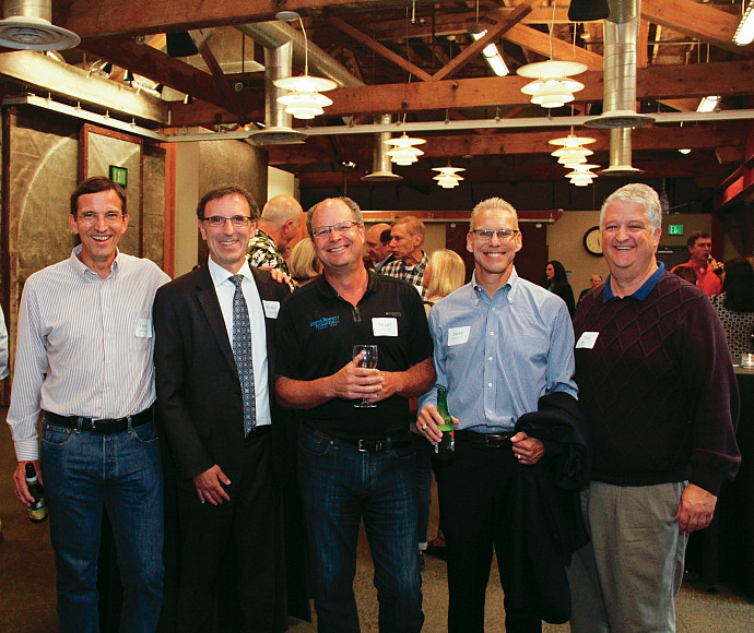 Professor Craig Johnston '85, Hon. Mike Greenlick '85, Stuart Cohen '85, Steve Wildish '85, and Alan Thayer '85 enjoy catching up at thei...