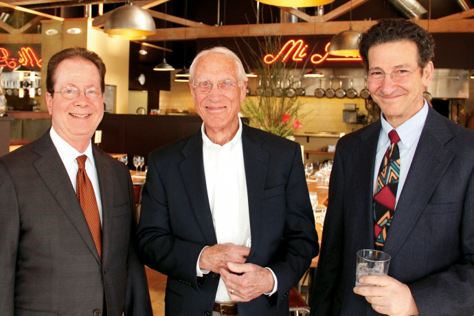 From left: President Barry Glassner, Life Trustee John Bates, and Assistant Dean and Director of ...