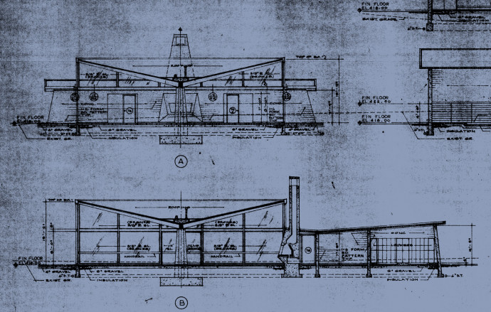 Architect Paul Thiry's original cross-section drawings for Gantenbein.