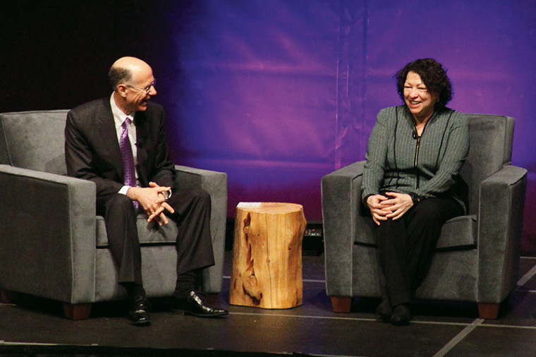 Dean Robert Klonoff and U.S. Supreme Court Justice Sonia Sotomayor, who were classmates at Yale Law School, reminisce during the Justice