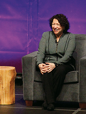 Dean Robert Klonoff and U.S. Supreme Court Justice Sonia Sotomayor, who were classmates at Yale Law School, reminisce during the Justice