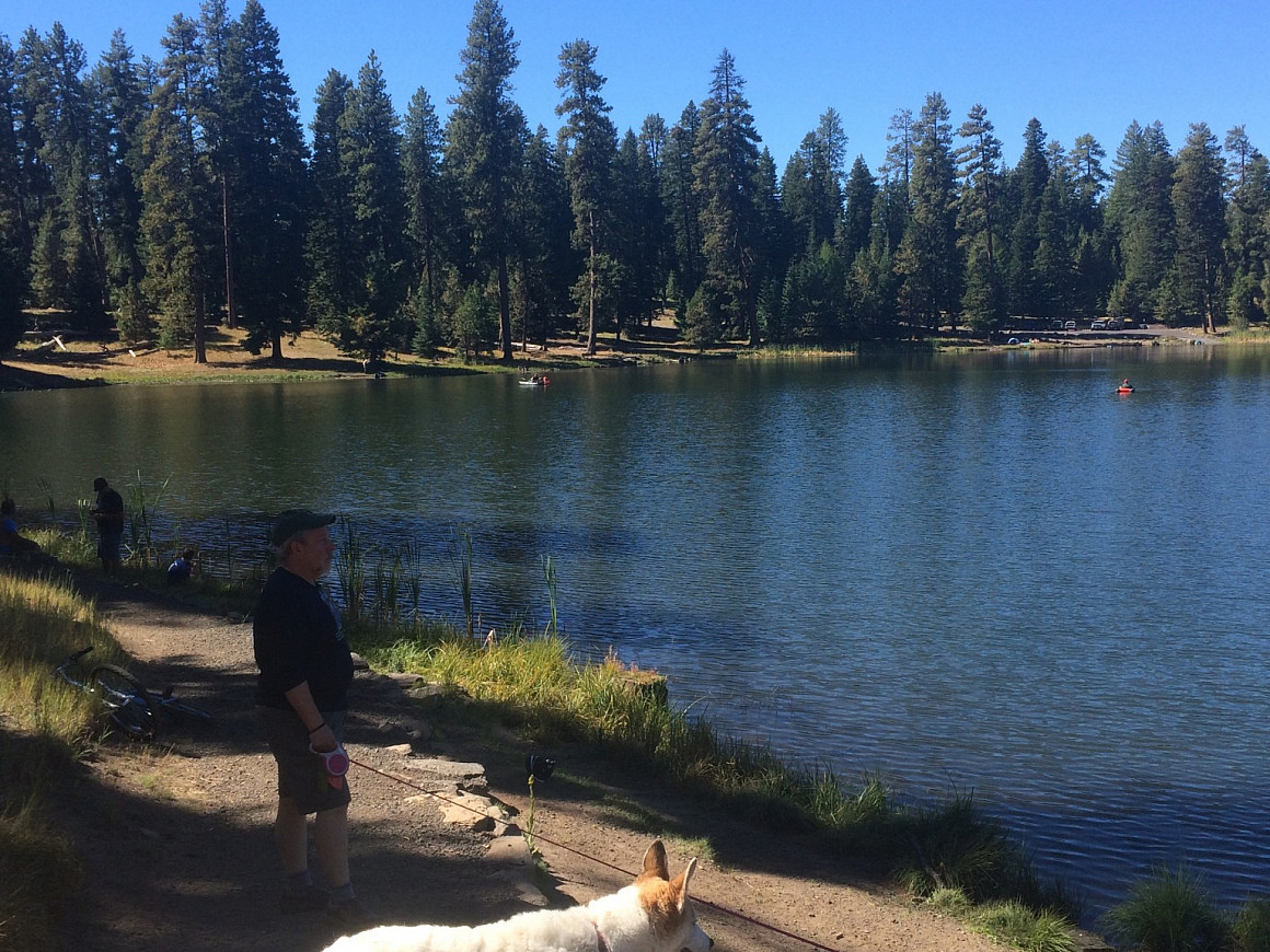 Walton Lake is a popular recreation site. Here Earthrise attorney Tom Buchele and his dog Peggy enjoy the view.