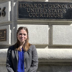 Haley at the Edward T. Gignoux U.S. Courthouse in Portland, Maine.