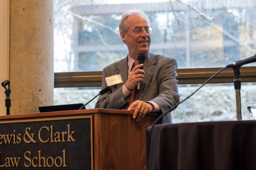 Wim Wiewel, President of Lewis & Clark College, welcomes speakers, sponsors, and attendees to the school and the event