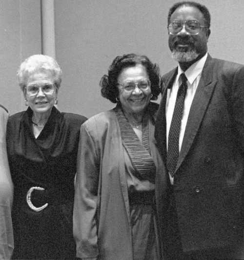 Judge Betty Roberts ?66 (left), Judge Mercedes Deiz ?59, and Judge Roosevelt Robinson ?76 gather ...