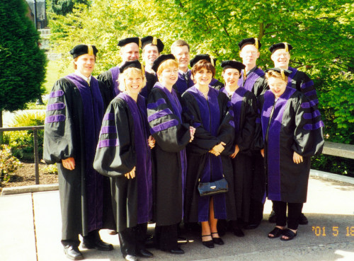 Members of the De Novo Student Group celebrate the 2001 commencement.
