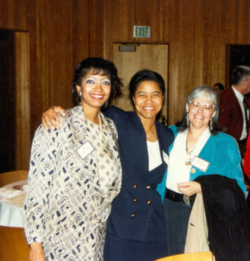 Associate Dean Martha Spence ?84 (right) poses with Marva Fabien ?82 and Rita Lucas ?83.