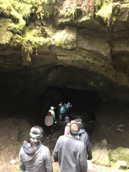students descending into the Ape Caves