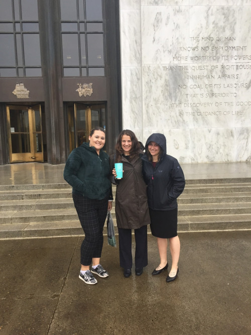 Prof. Kaplan with clinic students Anna Jones and Emma Arbor outside the State Capitol Building.