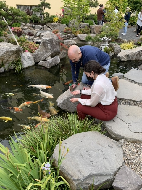 Clinic student Ilima Umbhau with client at Japanese Healing Garden at Oregon State Penitentiary.