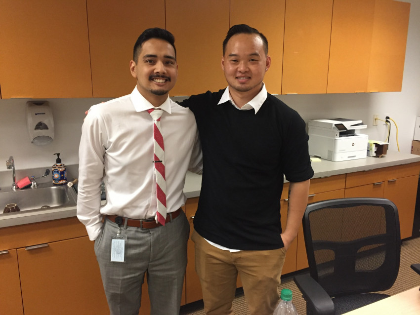 Clinic student Chad Marquez with former clemency client.