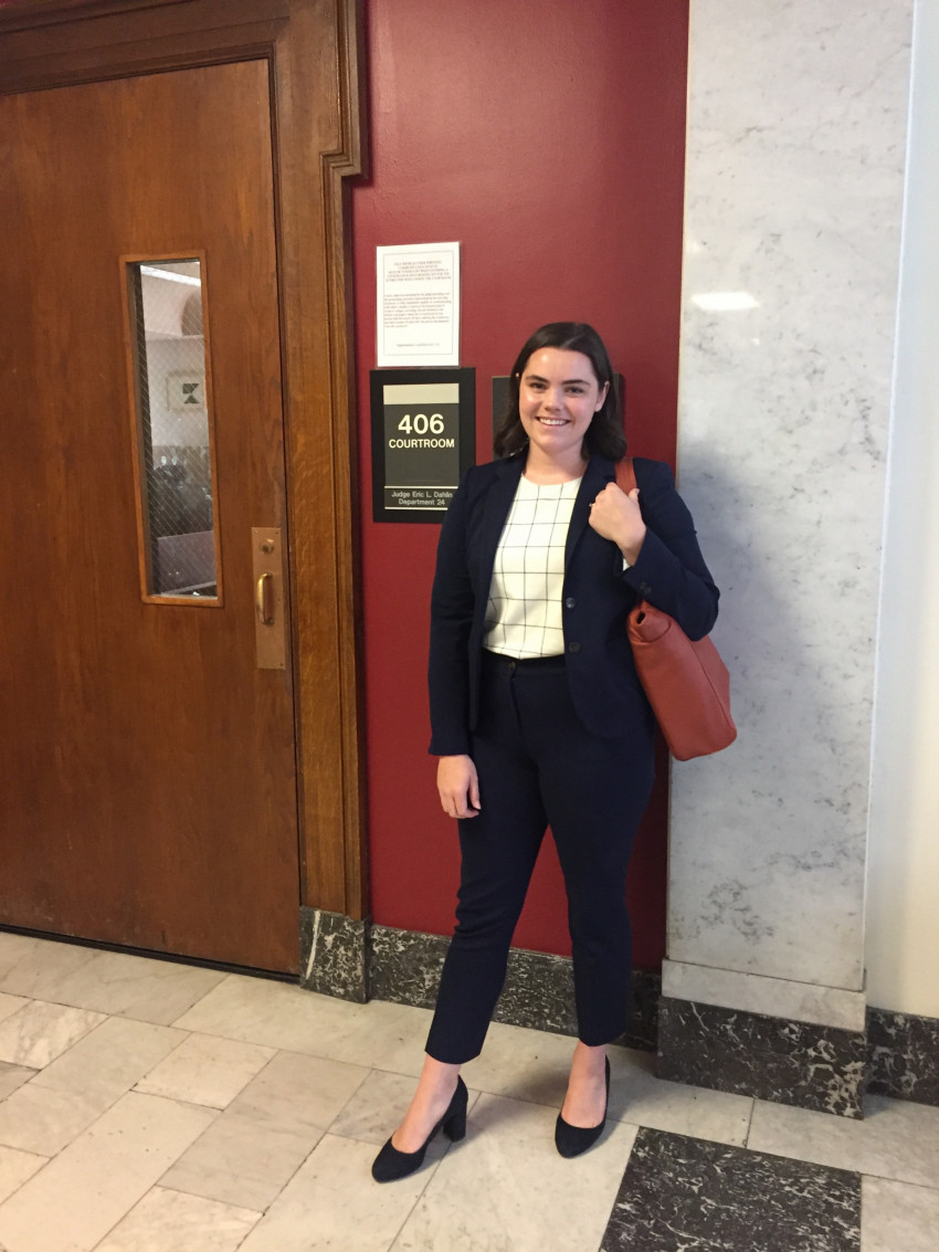Clinic student Taylor Rose heading into court at the Multnomah County Circuit Court.