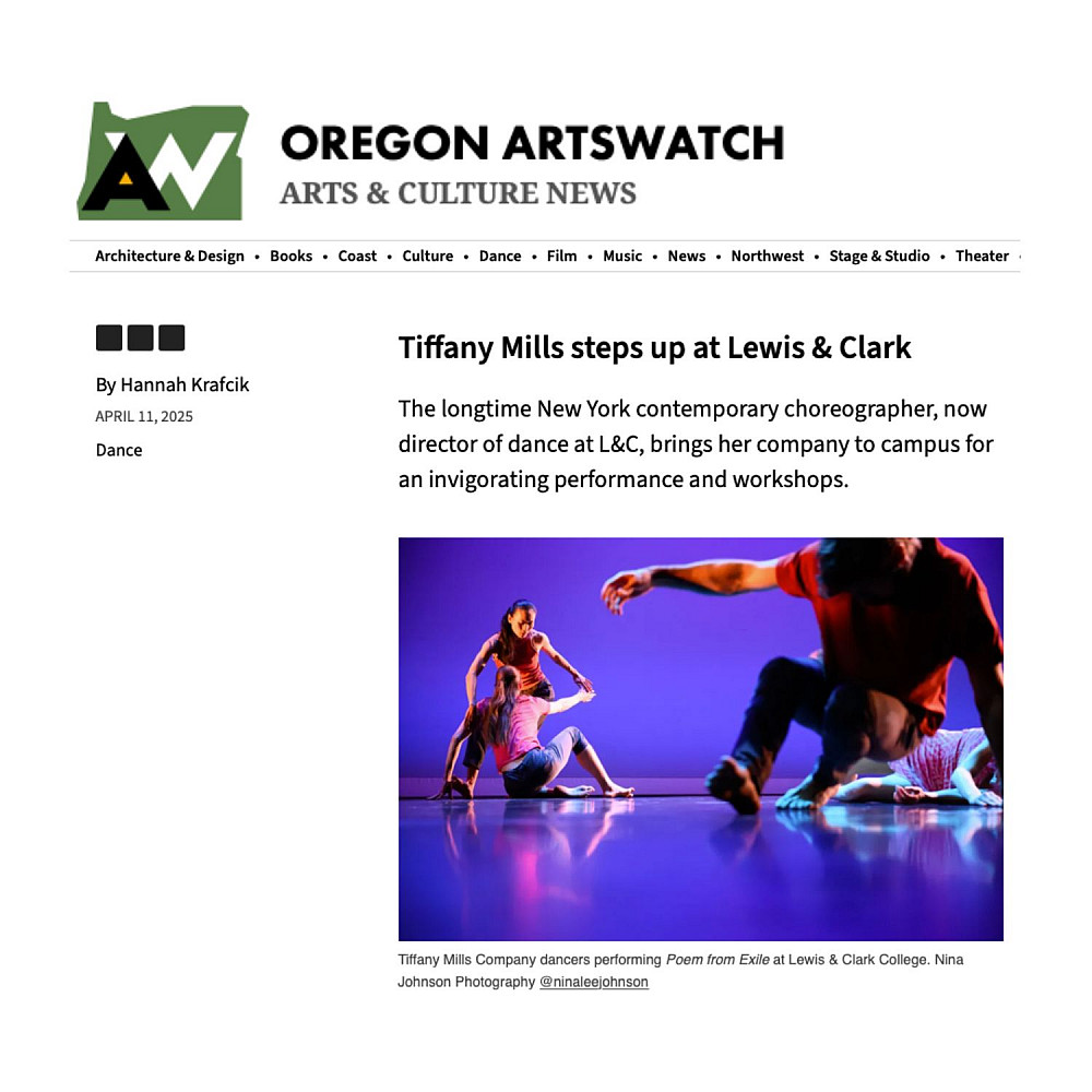 Oregon ArtsWatch news story on Tiffany Mills