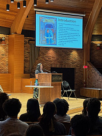 Dr. Luhui Whitebear addressing Lewis & Clark College's New Student Orientation