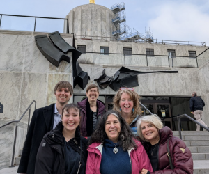 The HB3761 Lewis & Clark team stands outside Oregon's capital after a successful testimony.