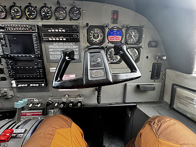The cockpit of the bush plane.