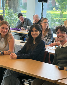 Evelyn Gore BA '26 (left), Fiona Eilers BA '26 (middle), and Elie Al Khoury BA '26 reflect on the value of attending Lewis...
