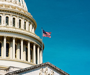 The United States, Capitol Dome background in retro style