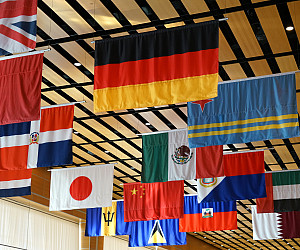 hanging flags of multi nations