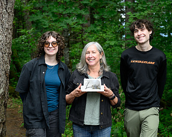 Madeline Jones BA '25 (left), Professor Greta Binford (middle), and Finn Watson BA '26 recently published a paper describing the new spid...