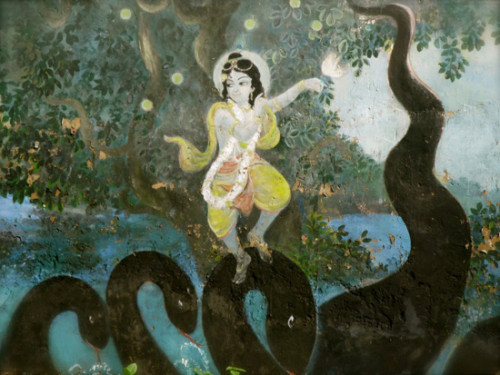 Painting of Krishna defeating the Kaliya serpent