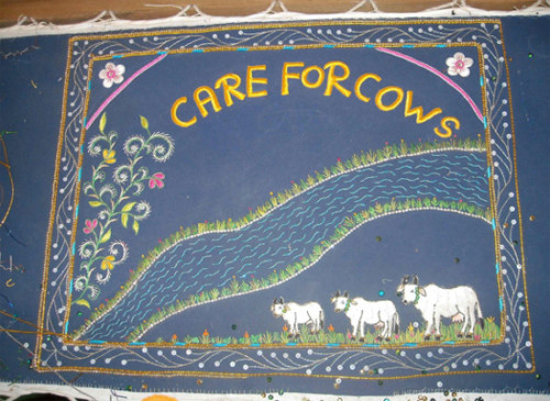 This wall hanging is an example of poshak needlework (Photo courtesy of Food for Life Vrindavan)