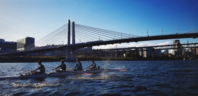 The Lewis & Clark crew teams get to row on the Willamette River in downtown Portland.