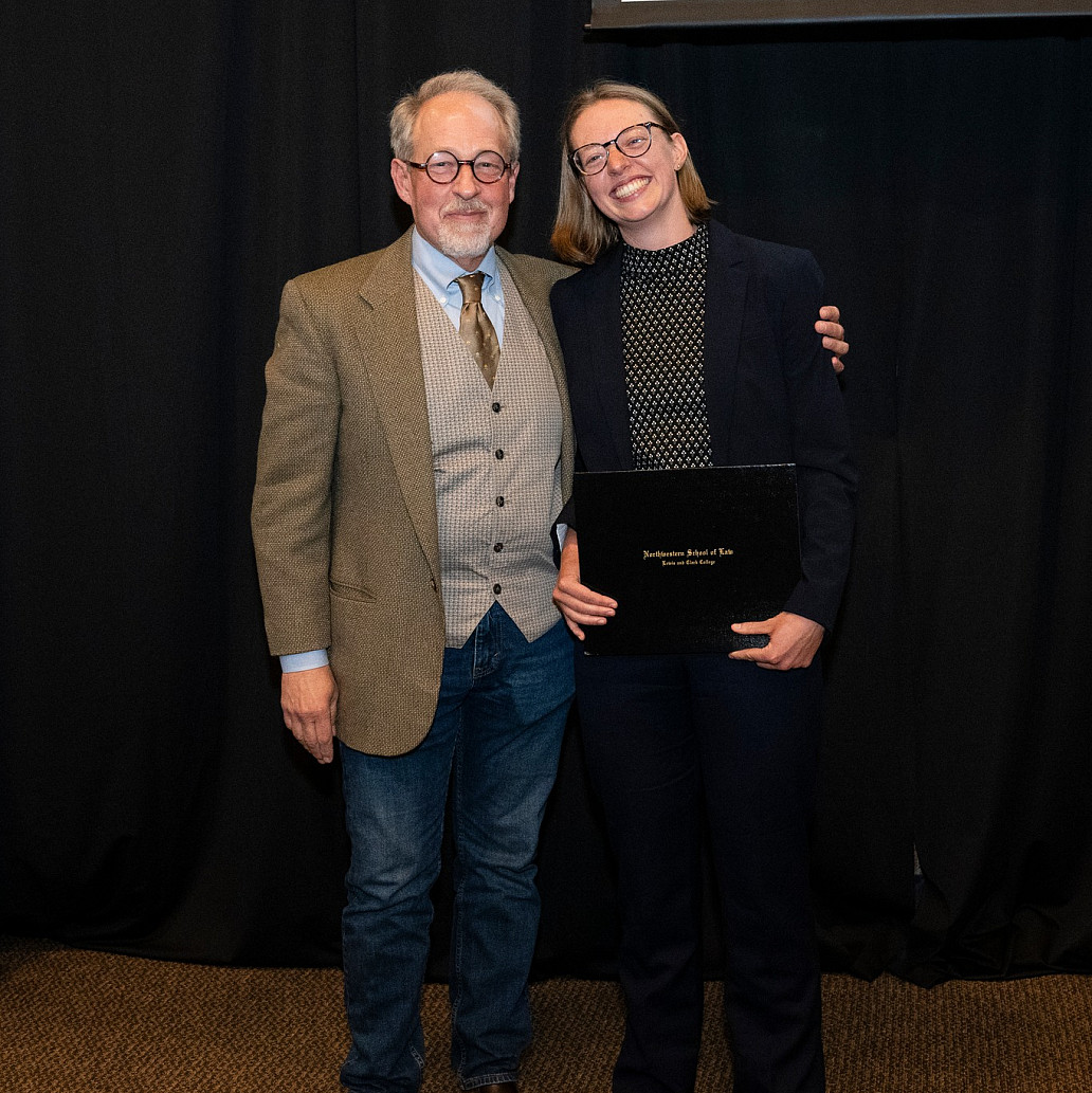 2024 Williamson Award recipient Jamie Johnson with Clinical Professor Tom Buchele.