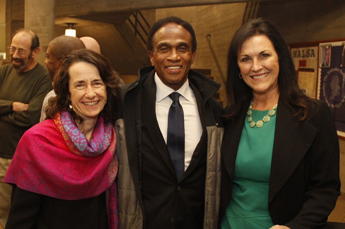 Lee Matthews ('73) with Professor Juliet Stumpf and, Assistant Dean for Development and External Relations, Joset Grenon