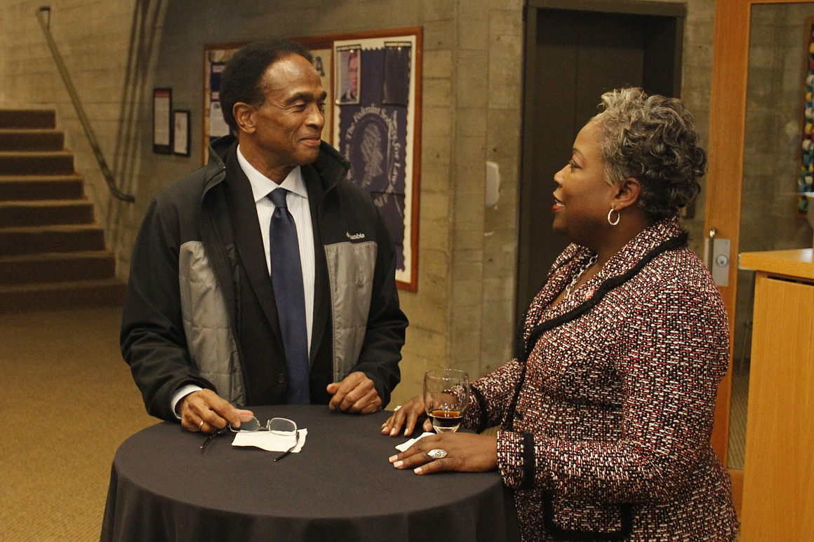Marcilynn Burke with our generous MLKJ Lecture series sponsor Lee Matthews ('73)
