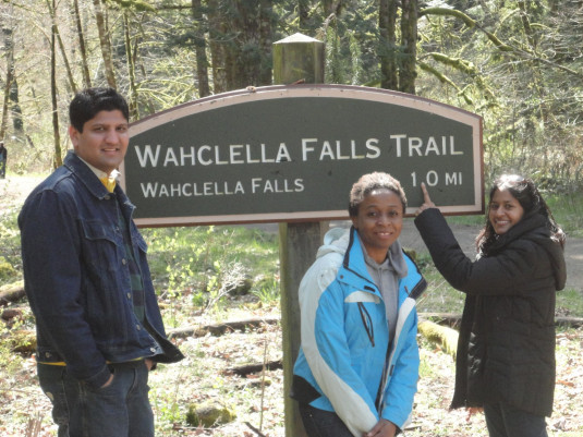 Rehan (Pakistan), Maureen (Nigeria) and Nandita (Trinidad) enjoying a hike in the Columbia Gorge