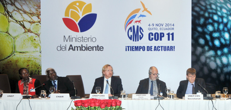 Prof. Wold (far right) at the Conference of the Parties for the Convention on Migratory Species in Quito, Ecuador