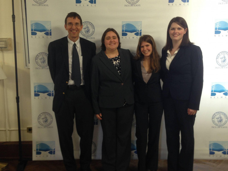 2017 National Environmental Moot Court team (left to right): Prof. and Coach Johnston, Kathryn Roberts, Rachel Briggs, Amy Saack.