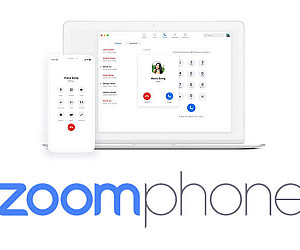 image of the zoom phone interface on a mobile device and a laptop