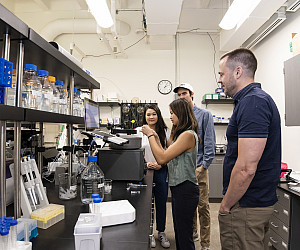 Students work in a Chemistry lab at Lewis & Clark.