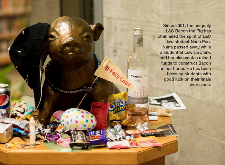 Since 2001, the uniquely L&C Bacon the Pig has channeled the spirit of L&C law student Nana Pao. Nana passed away while a...